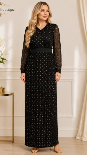 Rochie Elegantă Lungă Neagră de Ocazie Mărimi Mari 44-52