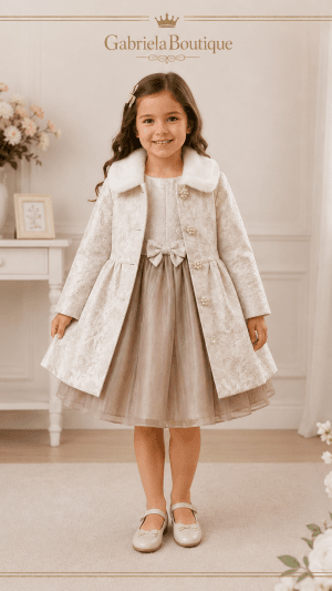 Compleu Elegant Fetițe – Rochiță și Palton de Ocazie | GabrielaBoutique