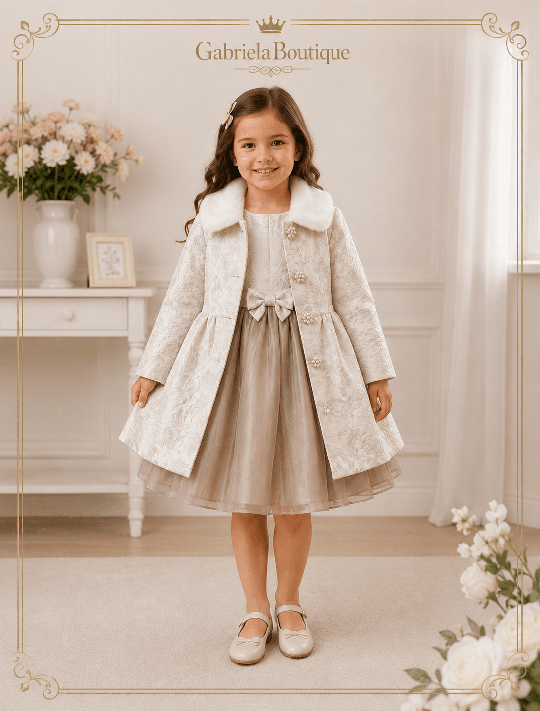 Compleu Elegant Fetițe – Rochiță și Palton de Ocazie | GabrielaBoutique