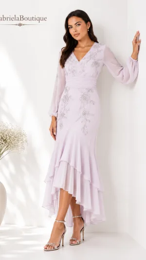Rochie maxi eleganta lila de ocazie cu broderie florala si paiete, Coast