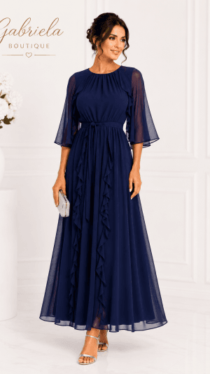 Rochie Elegantă ASOS Bleumarin Lungă din Voal | Rochie de Ocazie Damă