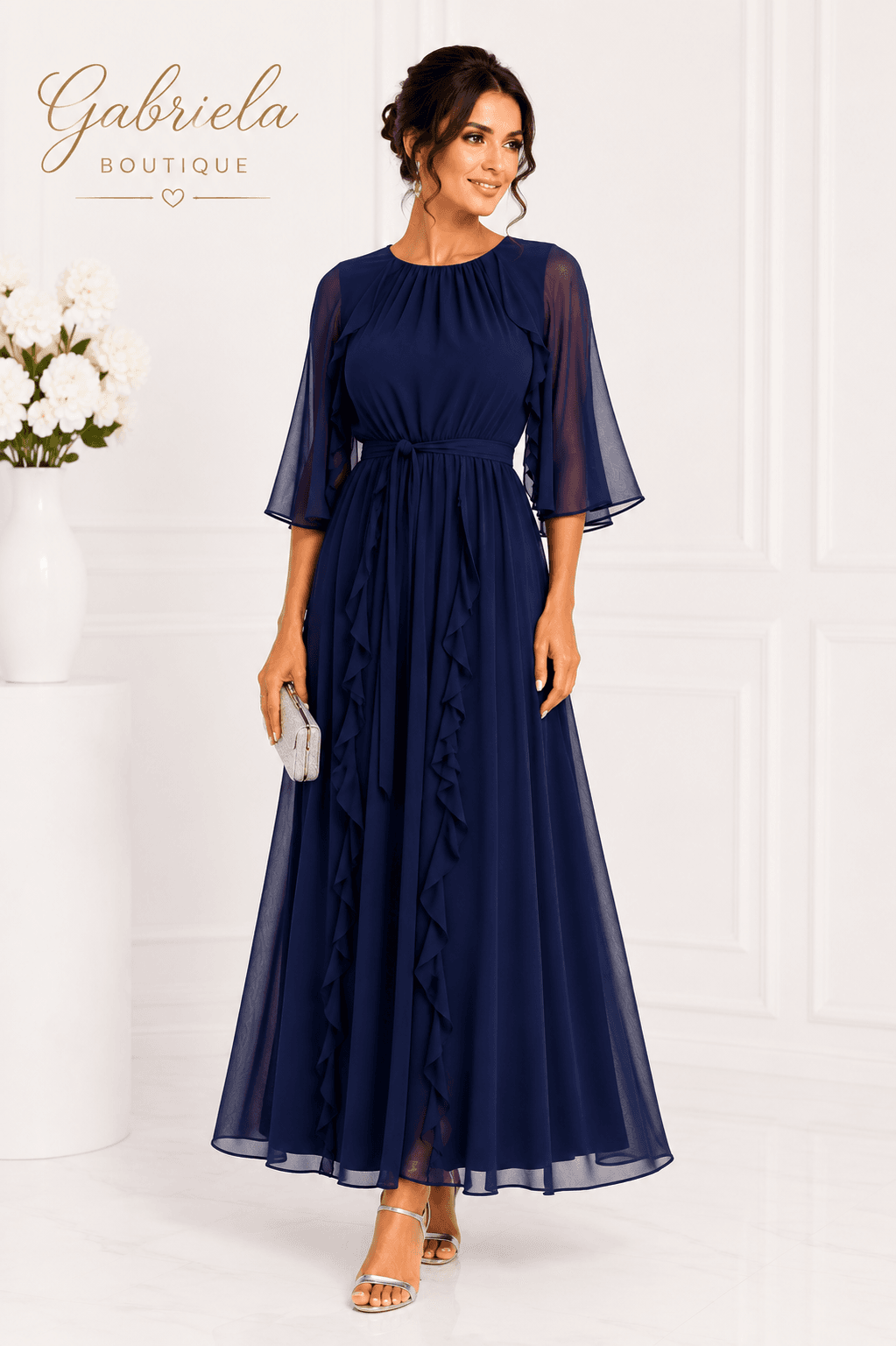 Rochie Elegantă ASOS Bleumarin Lungă din Voal | Rochie de Ocazie Damă