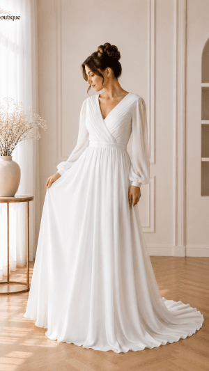 Rochie Albă Lungă Elegantă pentru Cununie Civilă și Botez