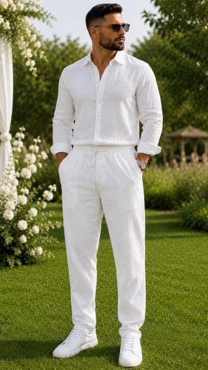 Pantaloni Albi Bărbați pentru Botez, Mărimi Mari 2XL–6XL | GabrielaBoutique