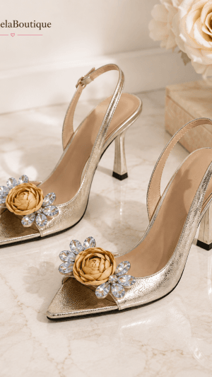 Sandale Elegante Aurii cu Toc | GabrielaBoutique
