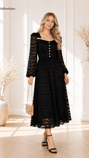 Rochie elegantă neagră din dantelă | GabrielaBoutique
